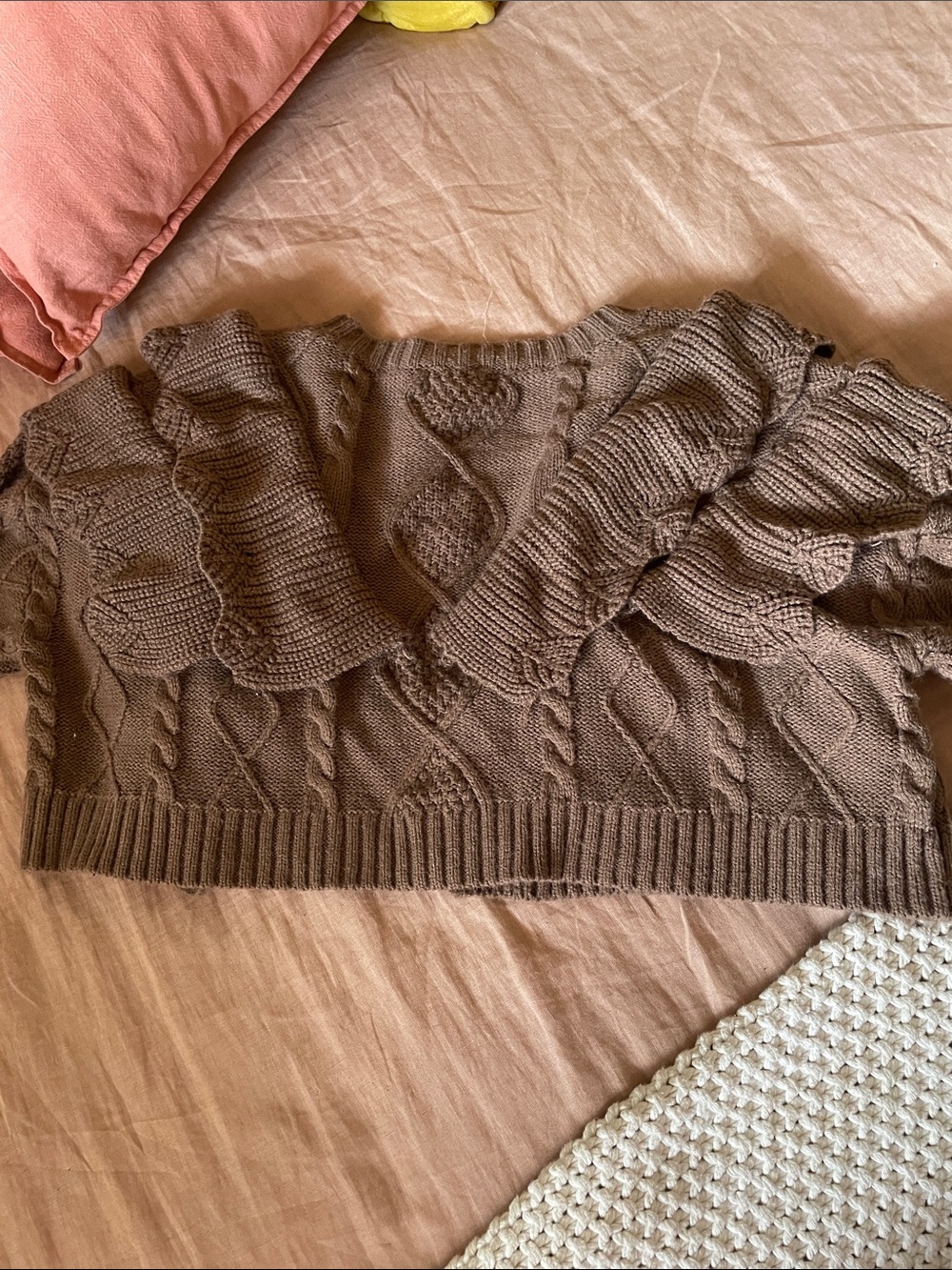 Cottagecore Ruffle Cable Knit Cropped Cardigan OS - Picture 6 of 6